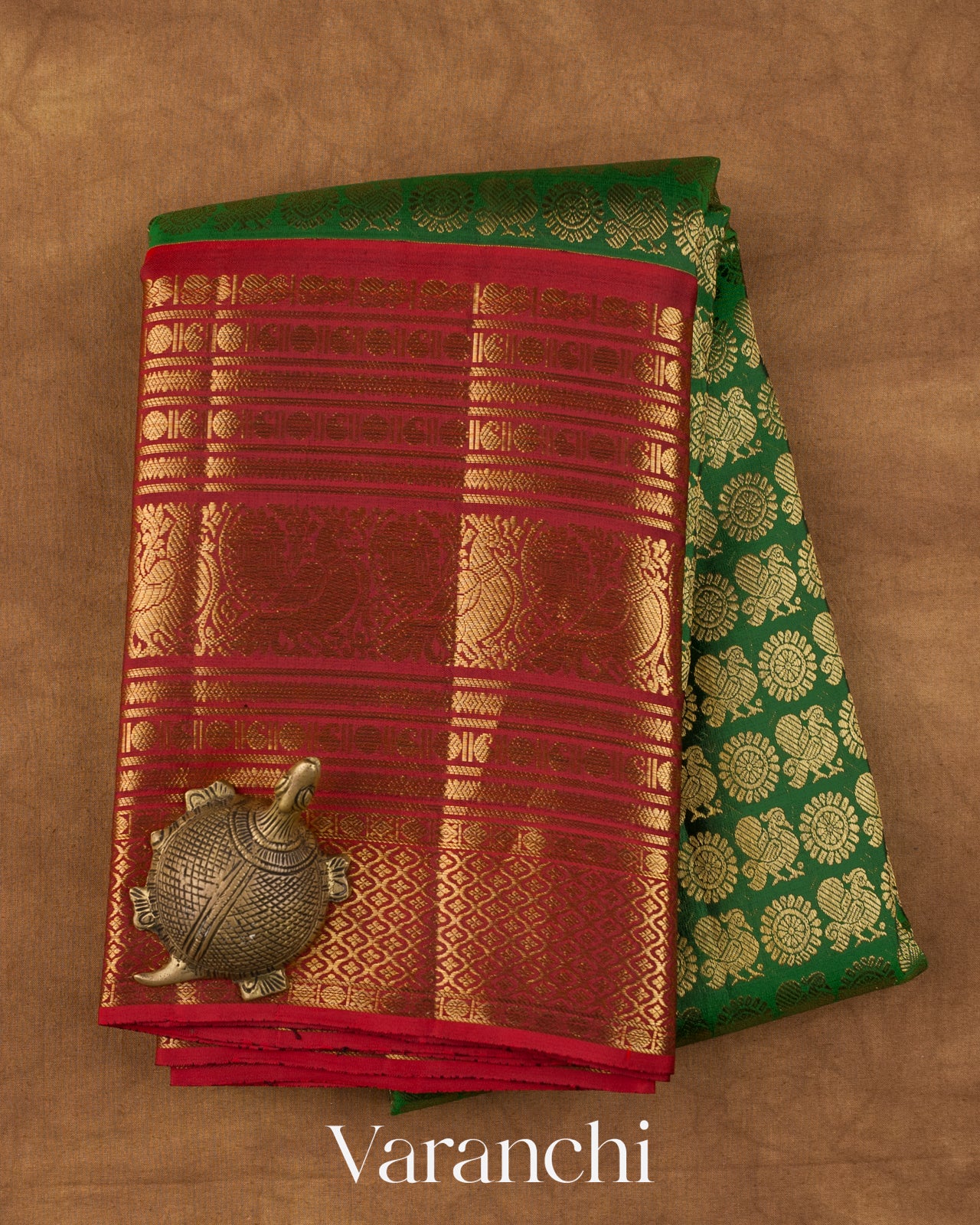 Forest Green  Heavy Broacde Pure Kanchipuram Silk Saree 