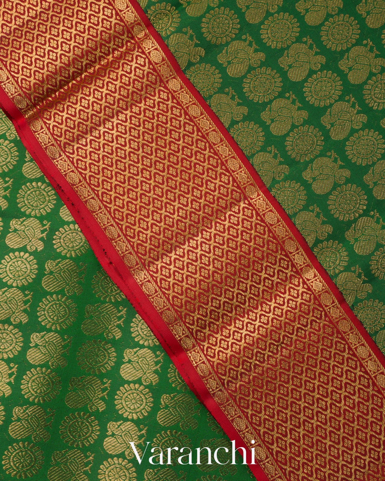 Forest Green  Heavy Broacde Pure Kanchipuram Silk Saree 