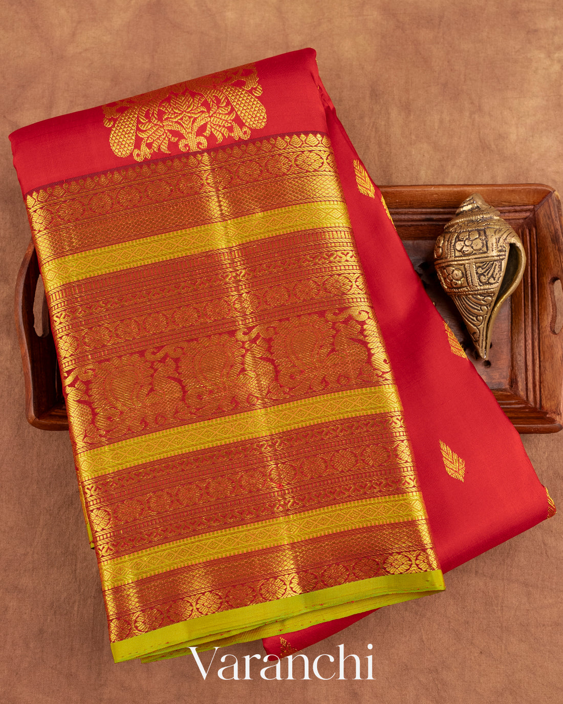 Vermilion Red Pure Kanchipuram Silk Handloom Saree