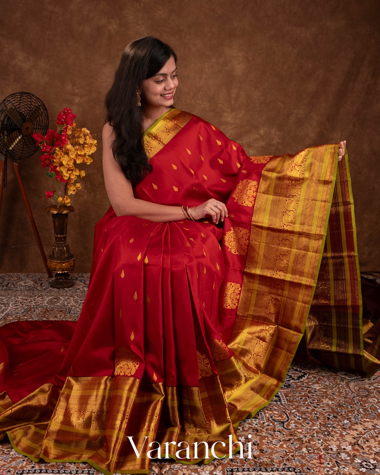 Vermilion Red Pure Kanchipuram Silk Handloom Saree