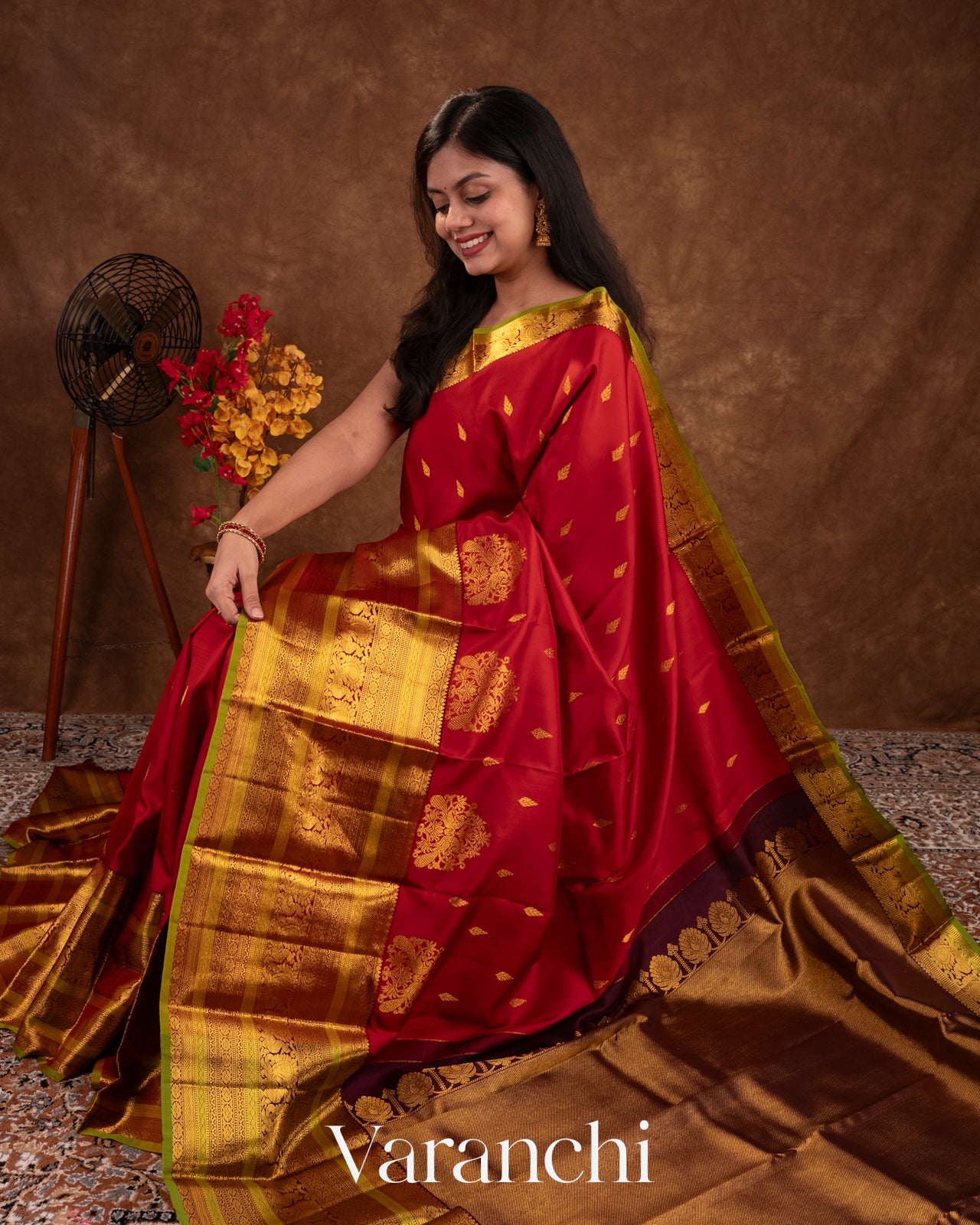 Vermilion Red Pure Kanchipuram Silk Handloom Saree