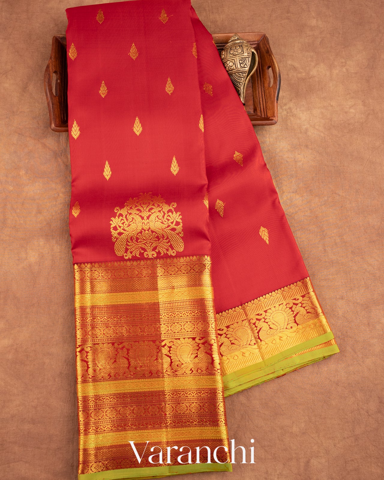 Vermilion Red Pure Kanchipuram Silk Handloom Saree