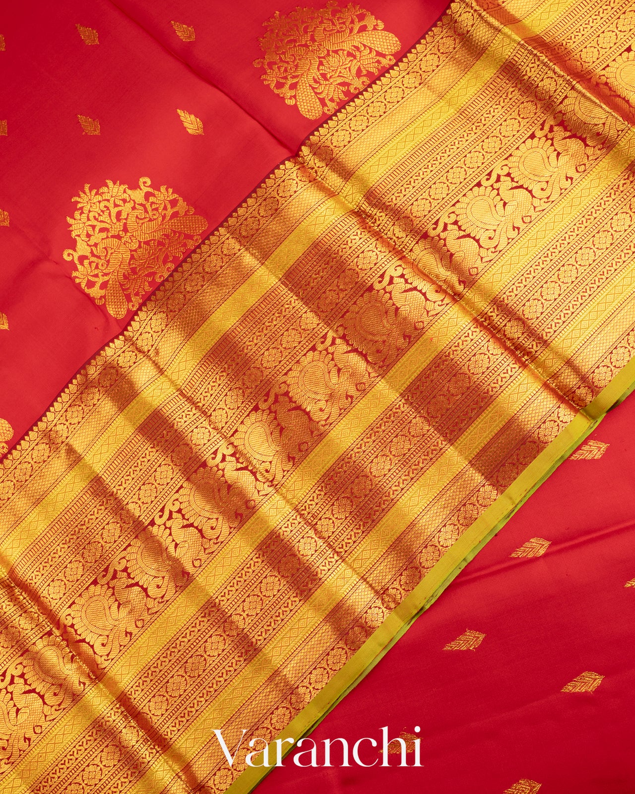 Vermilion Red Pure Kanchipuram Silk Handloom Saree
