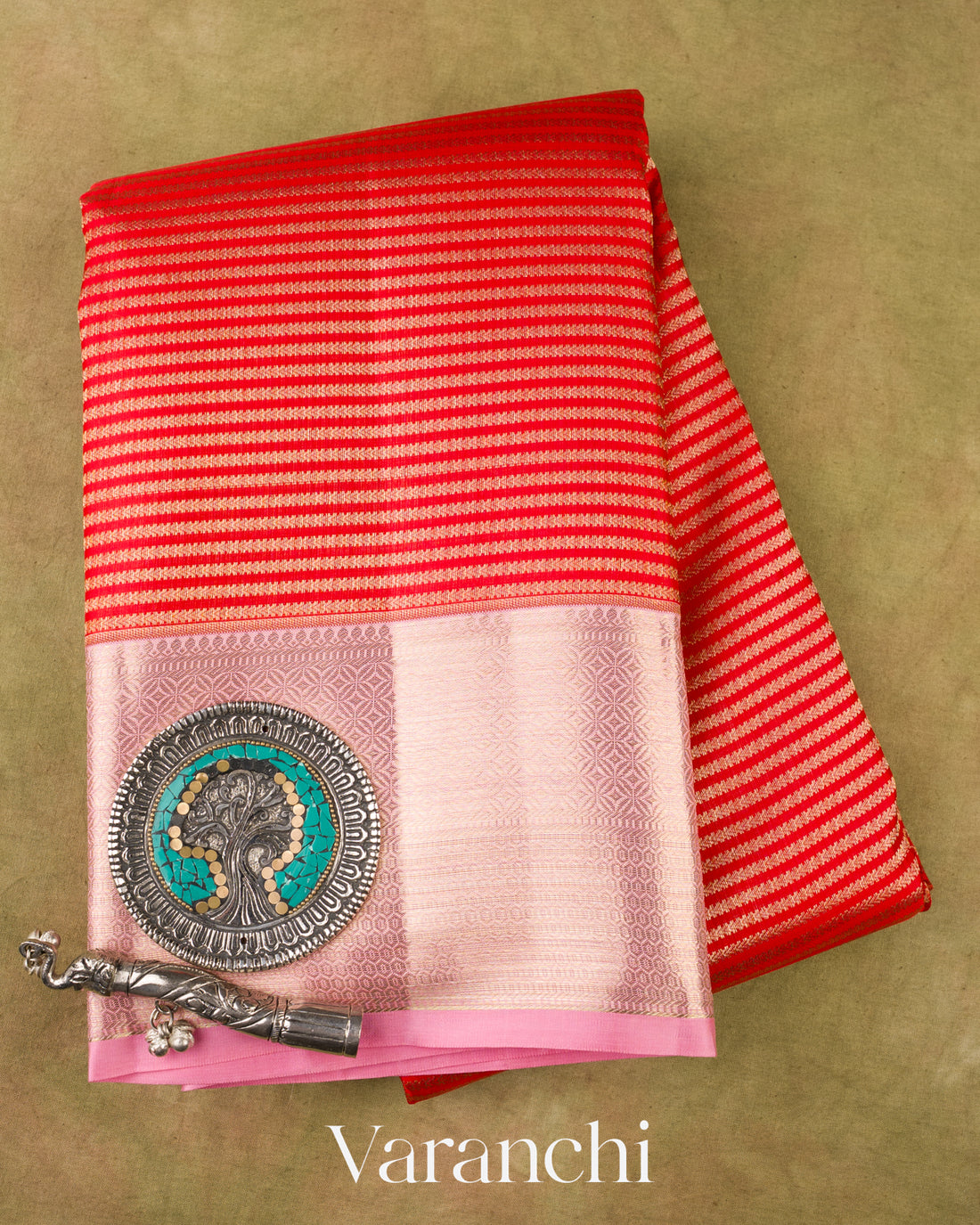 Vermilion Red  Pure Kanchipuram Silk Handloom Saree 