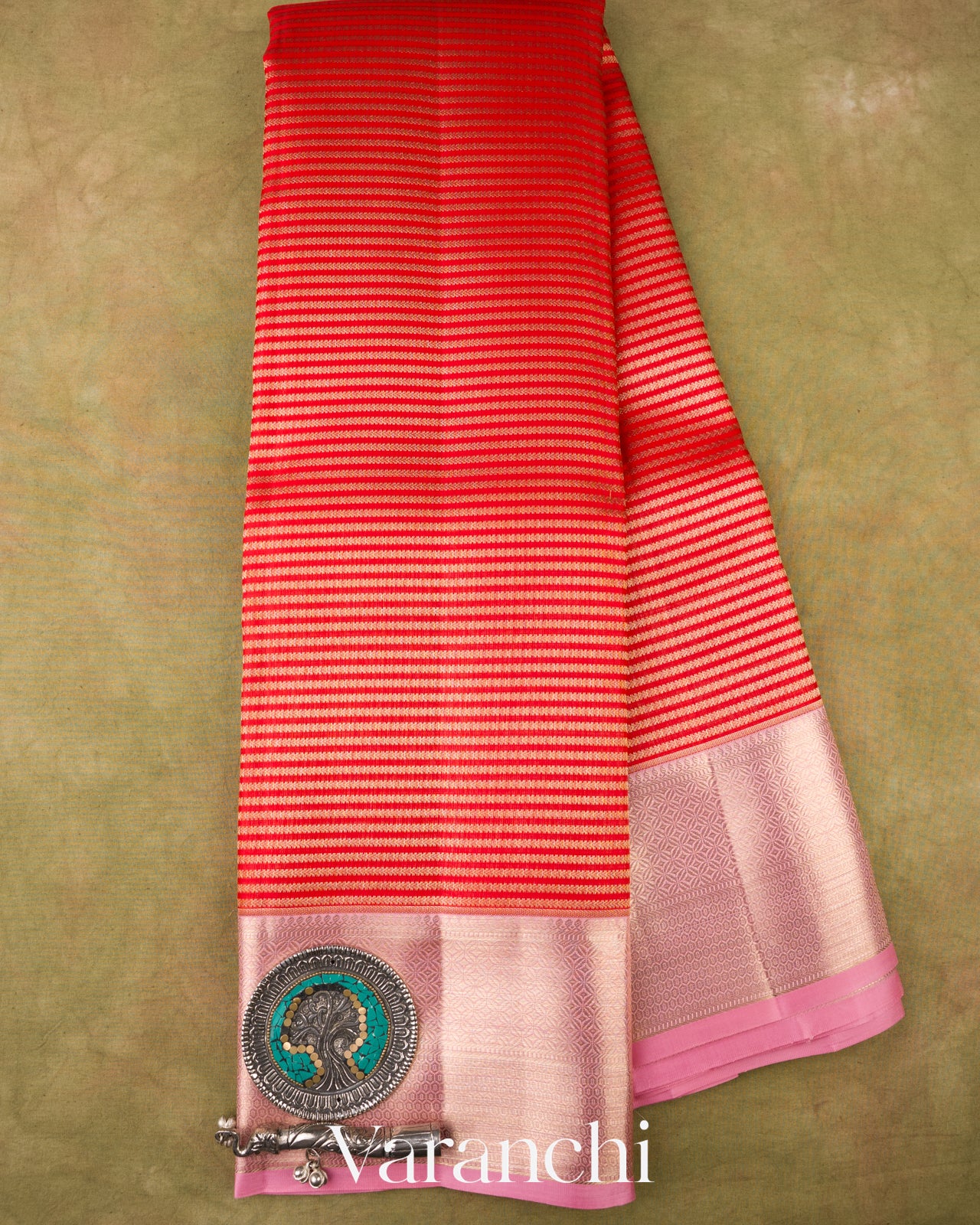 Vermilion Red  Pure Kanchipuram Silk Handloom Saree 