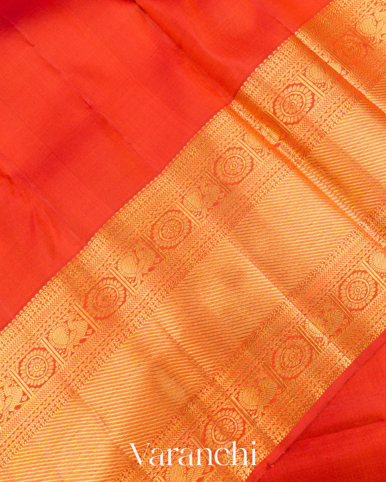 Crimson Orange Pure Kanchipuram Silk Handloom Saree
