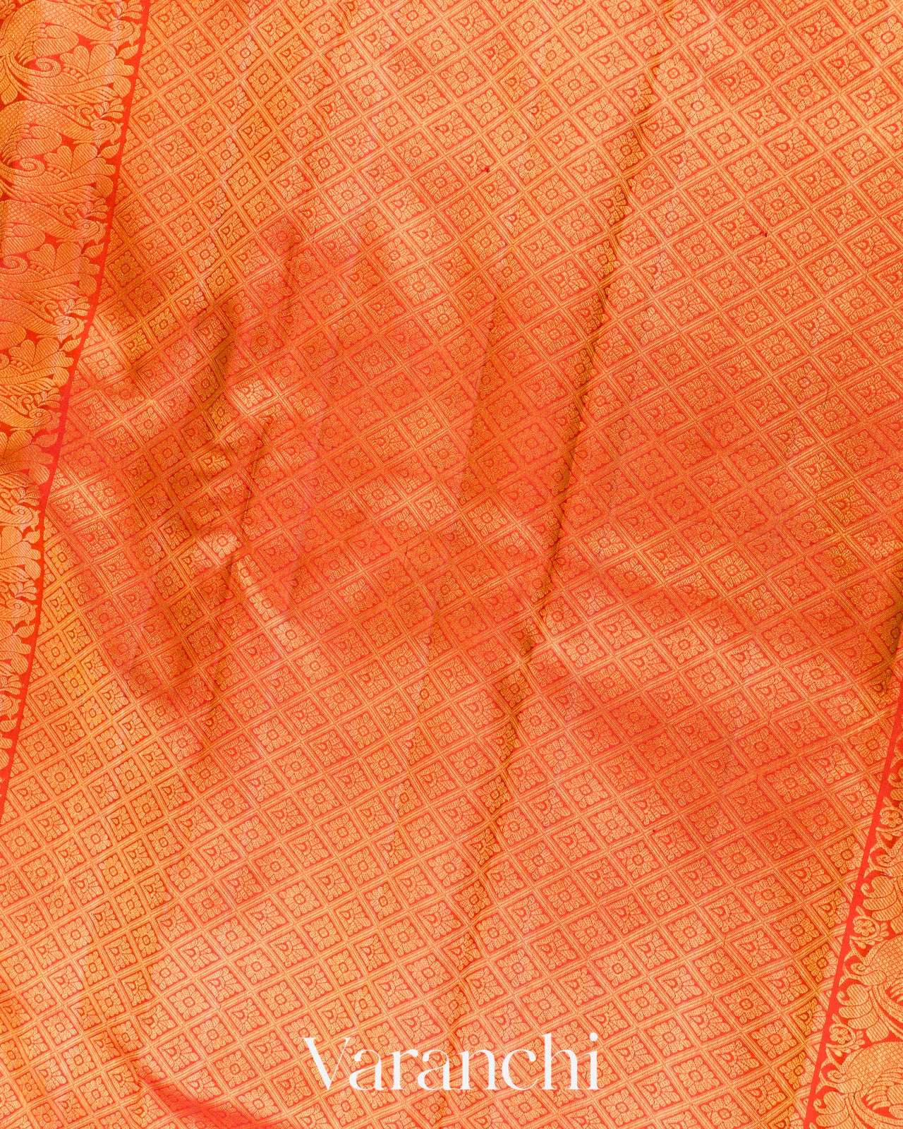 Crimson Orange Pure Kanchipuram Silk Handloom Saree