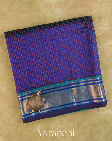 Royal Blue Lakshadeepam Pure Kanchipuram Silk Cotton Handloom Saree