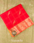 Vermilion Red Checks Pure Kanchipuram Silk Cotton Handloom Saree