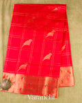 Vermilion Red Checks Pure Kanchipuram Silk Cotton Handloom Saree