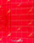 Vermilion Red Checks Pure Kanchipuram Silk Cotton Handloom Saree