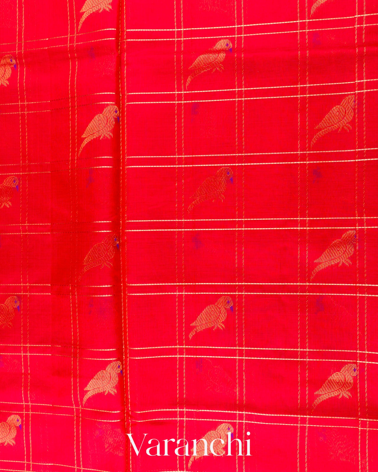 Vermilion Red Checks Pure Kanchipuram Silk Cotton Handloom Saree