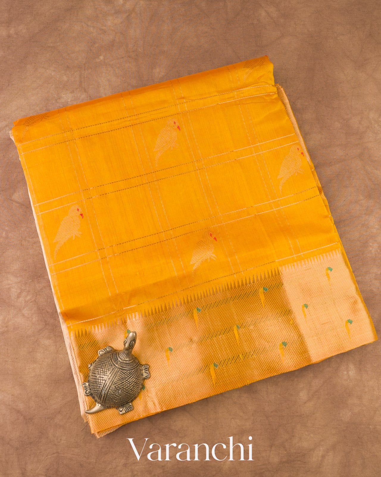 Turmeric Gold Checks Pure Kanchipuram Silk Cotton Handloom Saree