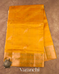 Turmeric Gold Checks Pure Kanchipuram Silk Cotton Handloom Saree