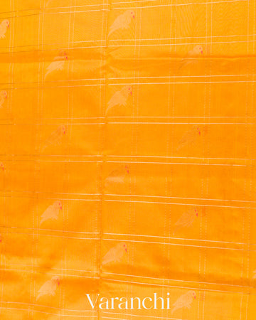 Turmeric Gold Checks Pure Kanchipuram Silk Cotton Handloom Saree