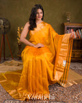 Turmeric Gold Checks Pure Kanchipuram Silk Cotton Handloom Saree