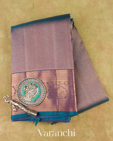 Shimmery Blue Vaira Oosi Pure Kanchipuram Silk Handloom Saree