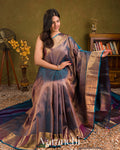 Shimmery Blue Vaira Oosi Pure Kanchipuram Silk Handloom Saree