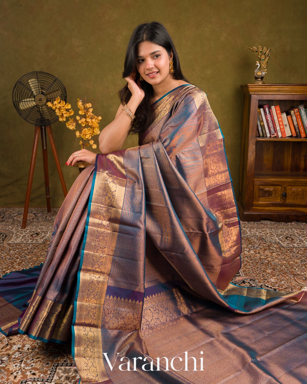 Shimmery Blue Vaira Oosi Pure Kanchipuram Silk Handloom Saree