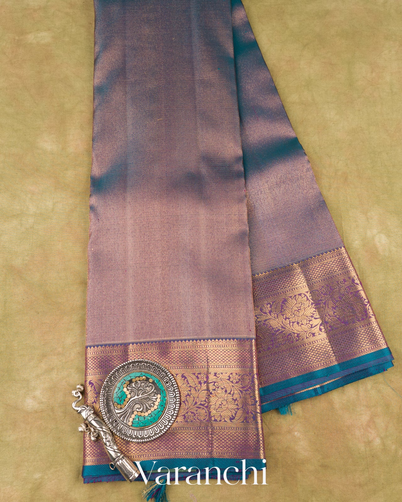 Shimmery Blue Vaira Oosi Pure Kanchipuram Silk Handloom Saree