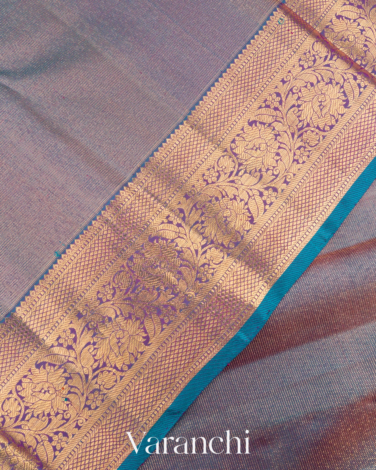 Shimmery Blue Vaira Oosi Pure Kanchipuram Silk Handloom Saree