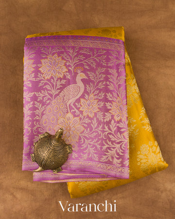 Bright Marigold Yellow Pure Kanchipuram Silk Handloom Saree 
