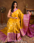 Bright Marigold Yellow Pure Kanchipuram Silk Handloom Saree 