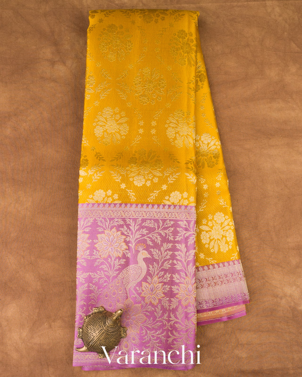 Bright Marigold Yellow Pure Kanchipuram Silk Handloom Saree 