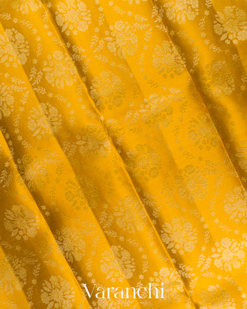 Bright Marigold Yellow Pure Kanchipuram Silk Handloom Saree 