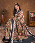 Charcoal Black Digital Printed Tissue Striped Pure Katan Silk Saree