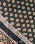 Charcoal Black Digital Printed Tissue Striped Pure Katan Silk Saree