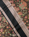Charcoal Black Digital Printed Tissue Striped Pure Katan Silk Saree