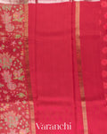 Cherry Red Digital Printed Tissue Striped Pure Katan Silk Saree