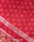 Cherry Red Digital Printed Tissue Striped Pure Katan Silk Saree