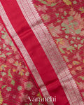 Cherry Red Digital Printed Tissue Striped Pure Katan Silk Saree