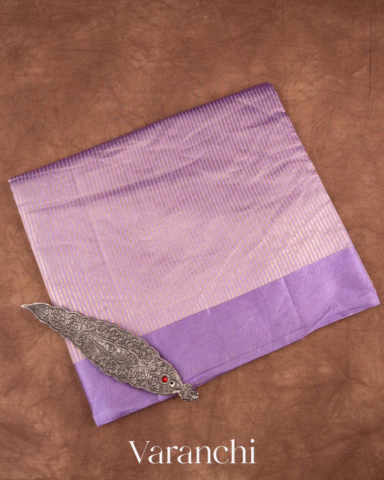 Lavender Tissue Striped Pure Katan Silk Saree