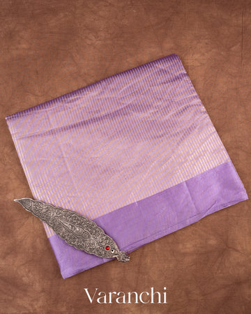 Lavender Tissue Striped Pure Katan Silk Saree