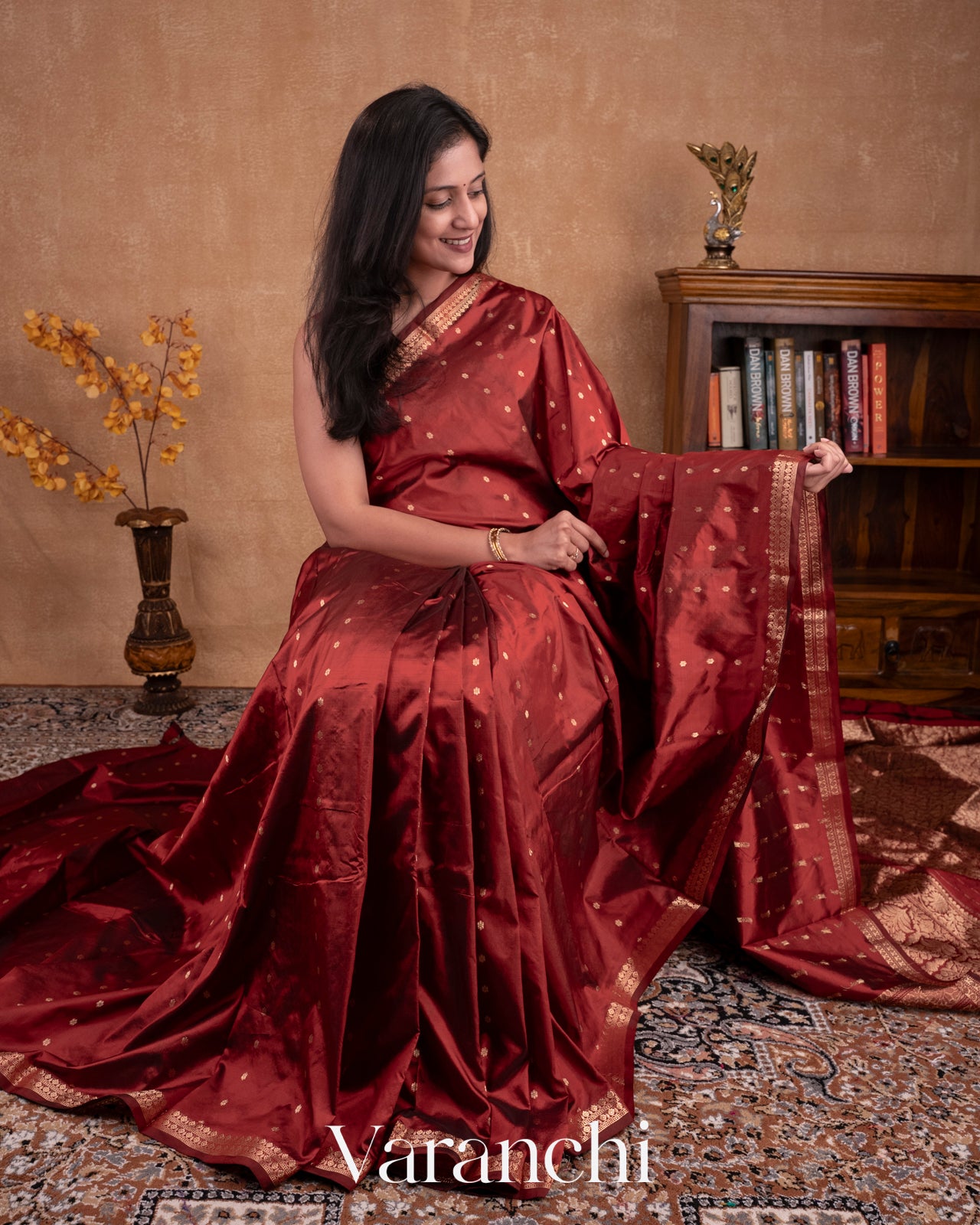 Dark Maroon Pure Katan Silk Handloom Saree