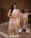 Off White Digital Printed Tissue Striped Pure Katan Silk Saree