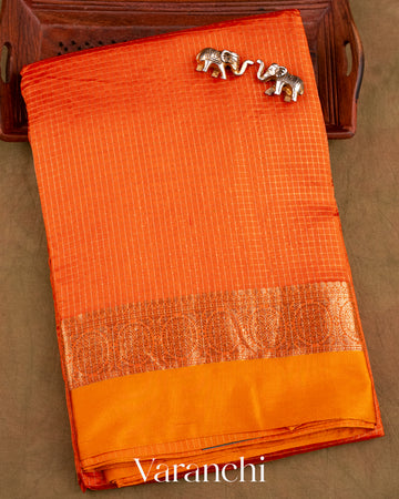 Bright Orange Pure Katan Silk Saree