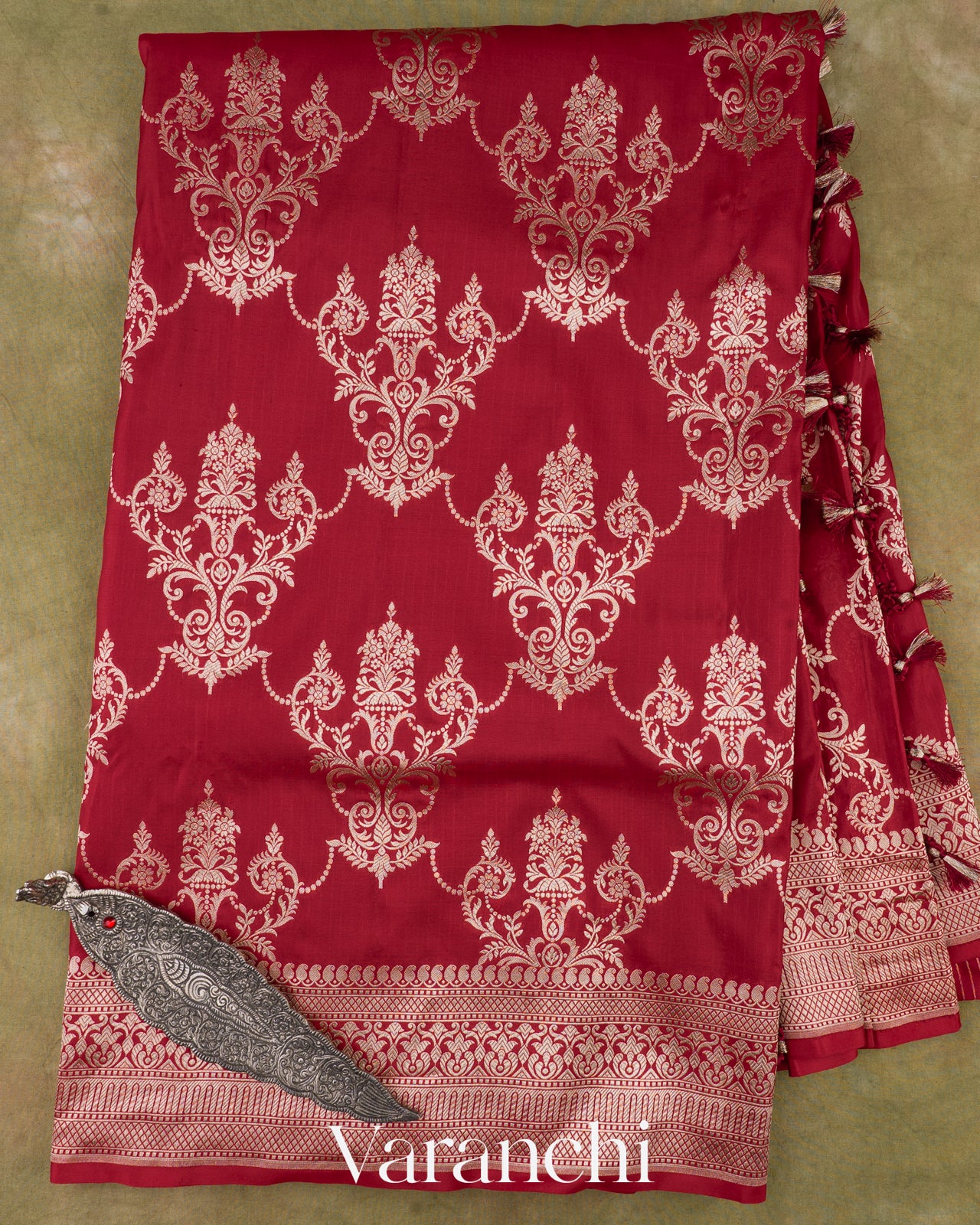 Deep Crimson Red Pure Katan Silk Handloom Saree