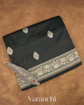 Jet Black Pure Katan Silk with Resham Weaving Handloom Saree
