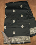 Jet Black Pure Katan Silk with Resham Weaving Handloom Saree