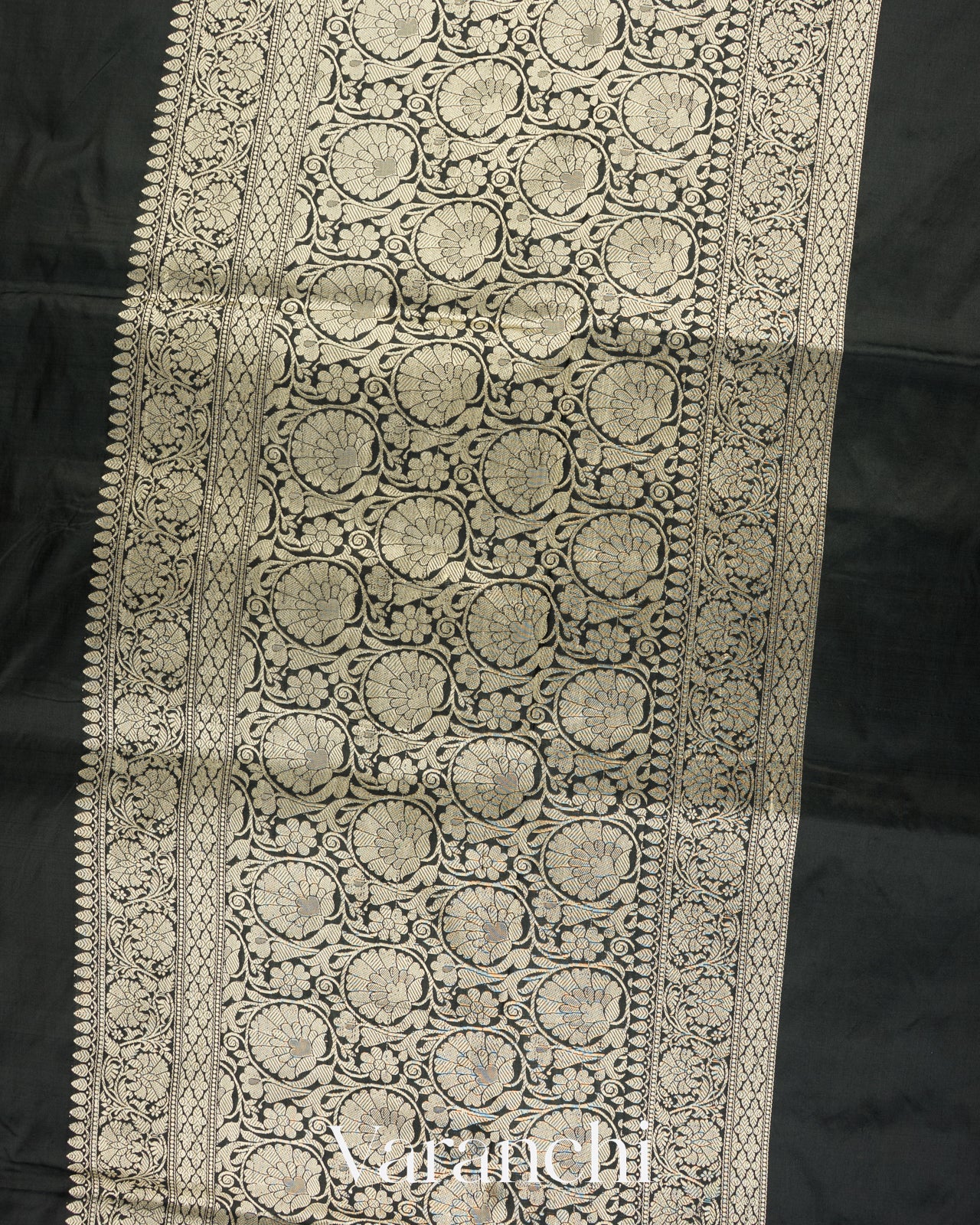 Jet Black Pure Katan Silk with Resham Weaving Handloom Saree