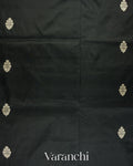 Jet Black Pure Katan Silk with Resham Weaving Handloom Saree