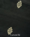 Jet Black Pure Katan Silk with Resham Weaving Handloom Saree