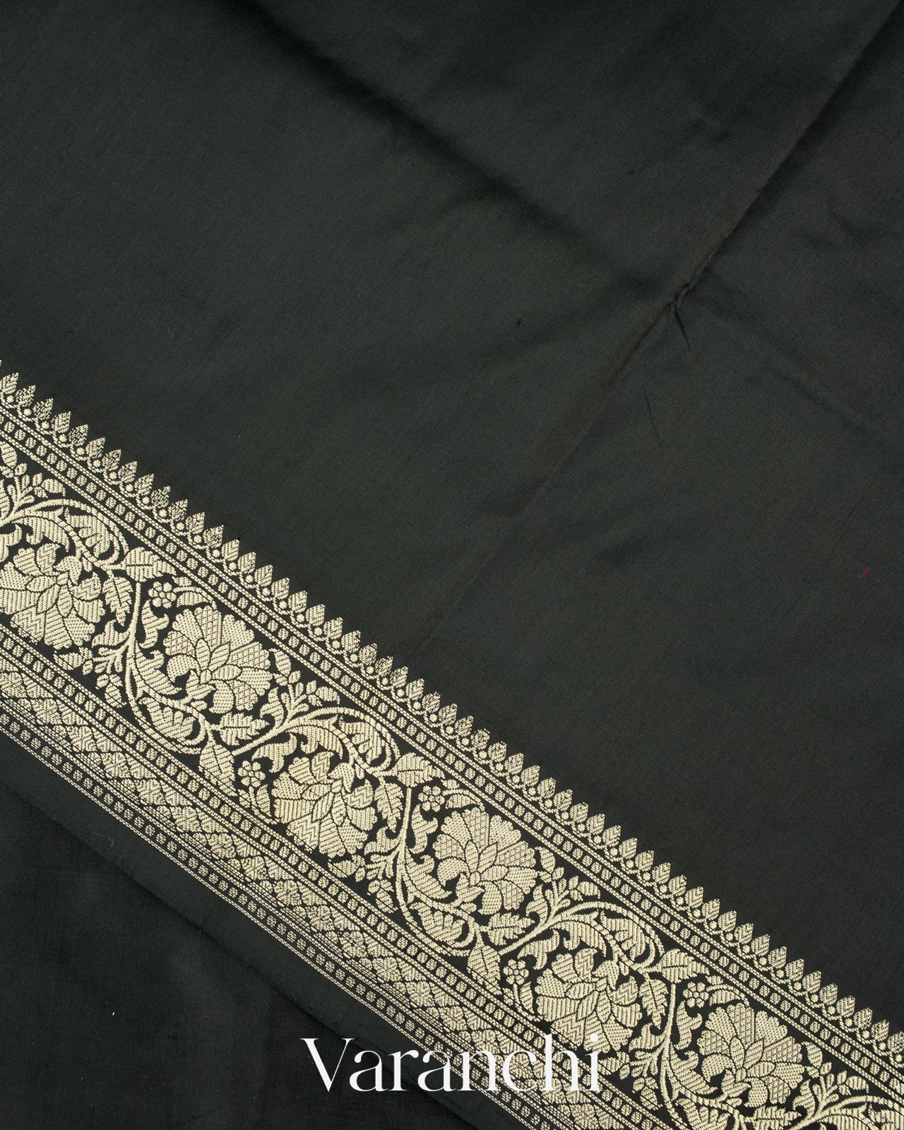 Jet Black Pure Katan Silk with Resham Weaving Handloom Saree