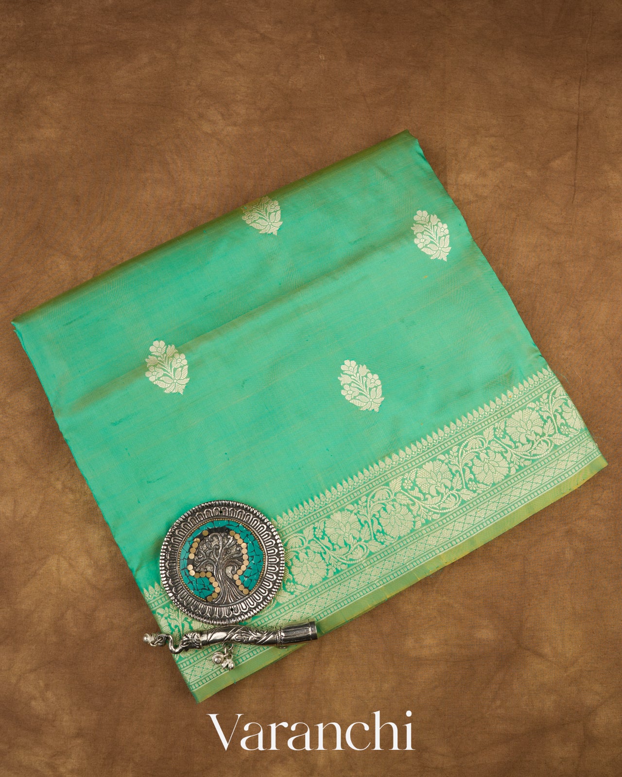 Pale Green Pure Katan Silk with Resham Weaving Handloom Saree