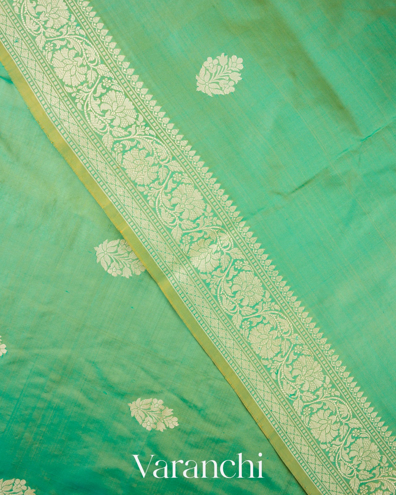 Pale Green Pure Katan Silk with Resham Weaving Handloom Saree