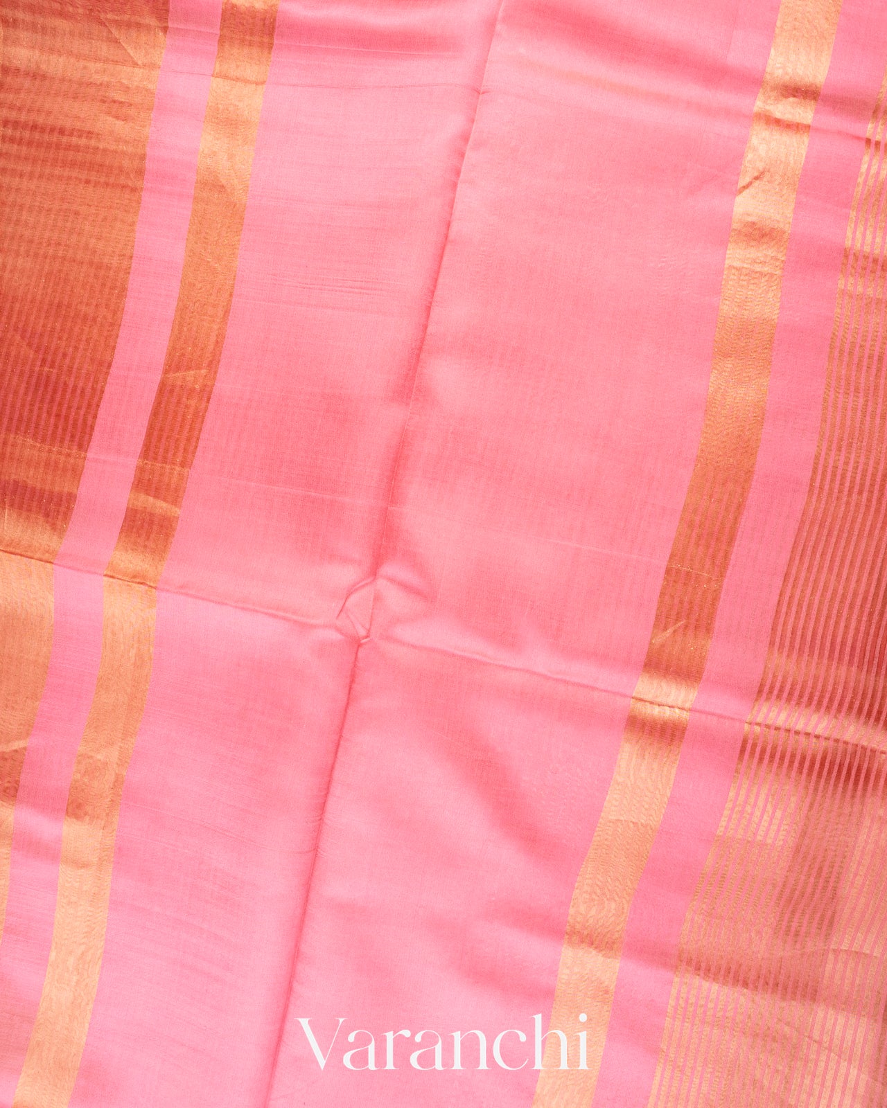 Coral Pink Tissue Striped Pure Katan Silk Saree